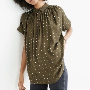 Madewell Olive Green Polka Dot Blouse
